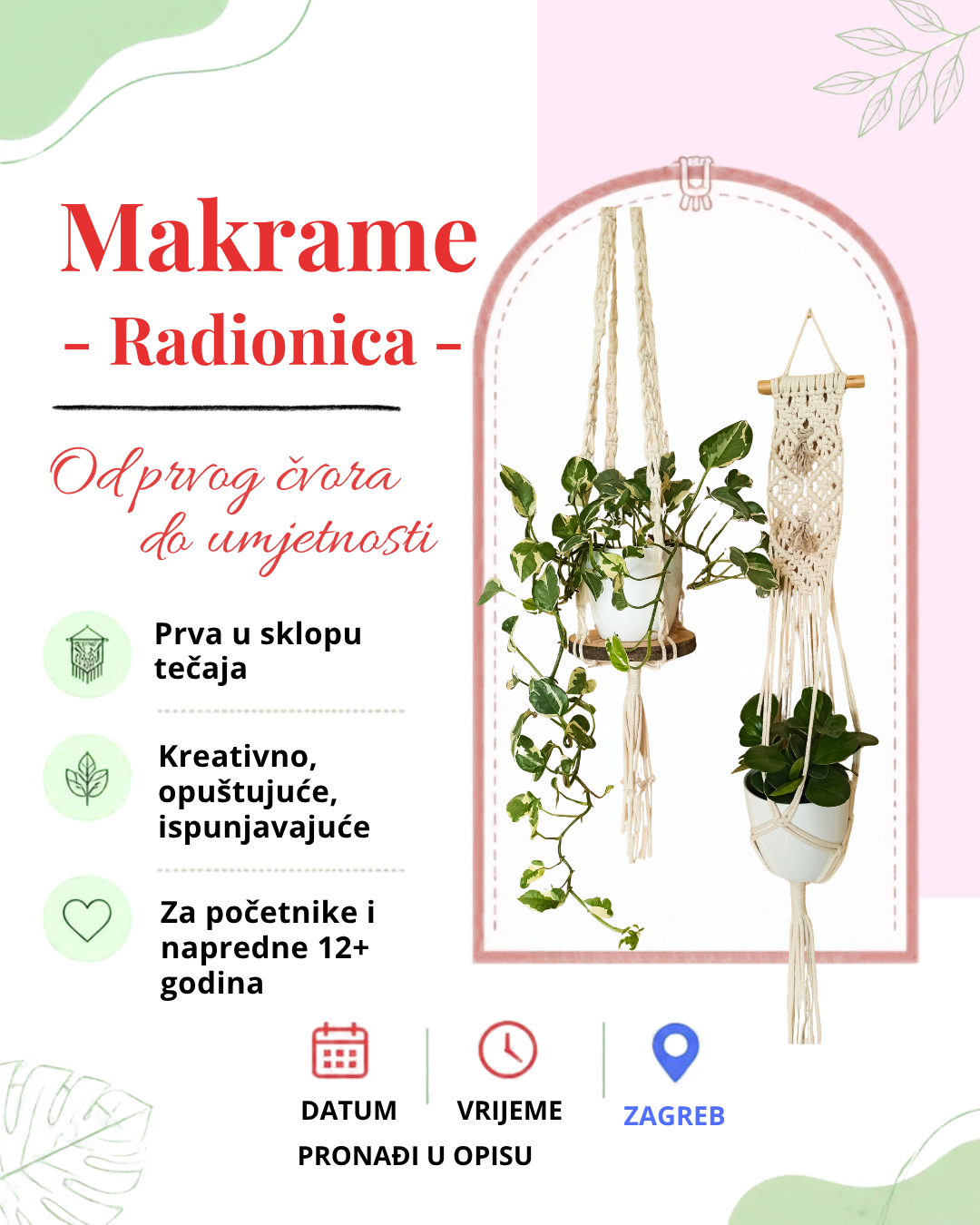 Radionica "Makrame držač za biljke stropni"