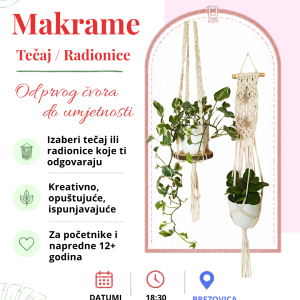 Makrame tečaj: 1. termin/radionica Držač za biljke zidni BREZOVICA